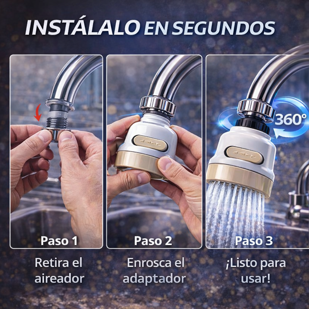 Adaptador Giratorio 360° Con 3 Modos 50% ahorro de agua - Adiós al Desperdicio