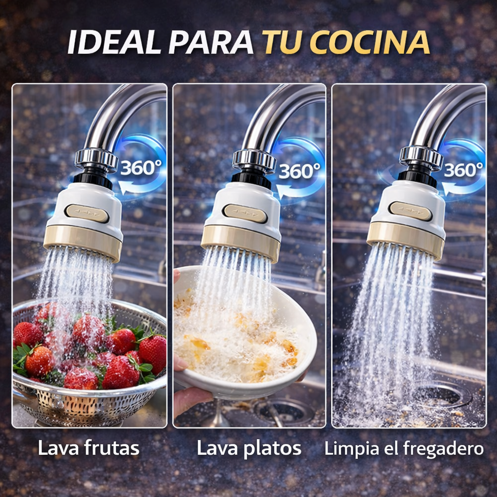 Adaptador Giratorio 360° Con 3 Modos 50% ahorro de agua - Adiós al Desperdicio
