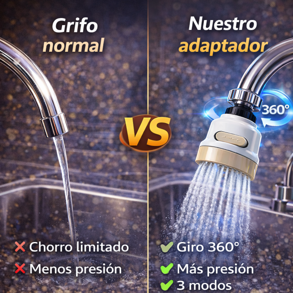 Adaptador Giratorio 360° Con 3 Modos 50% ahorro de agua - Adiós al Desperdicio