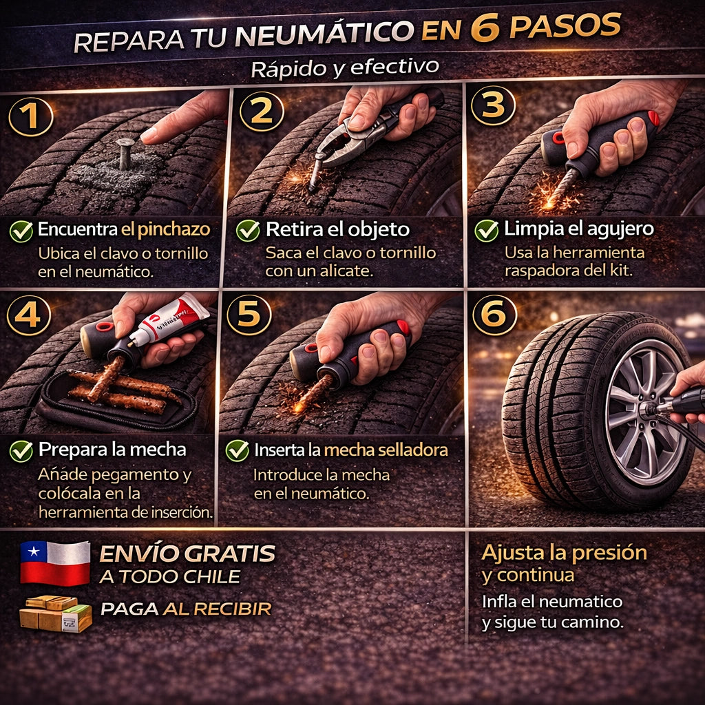 KIT REPARACION PINCHAZOS NEUMATICOS PERMANETE - SIEMPRE PREPARADO